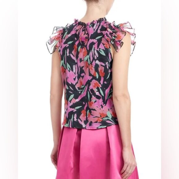 NWT COREY LYNN CALTER SILK Blend Cassandra Organza Yoke Floral Ruffles Top SMALL - Picture 3 of 15